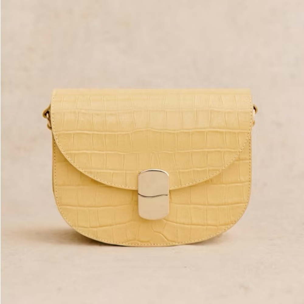 Sezane Claude Buttercup Crocodile Print Bag